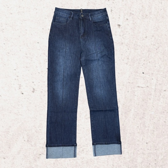 Blue Straight Leg Pants with Cuffed Hem NWT - Picture 1 of 4